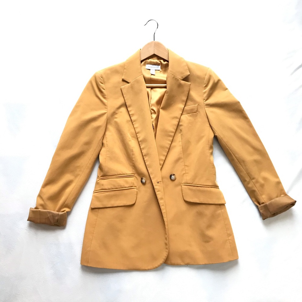 Topshop Tan Double-Breasted Blazer Jacket Collegiate Clean - Women’s 2 / S-XS